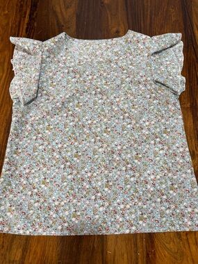 Emery Rose M Floral Ruffle Sleeve Top - Light Blue